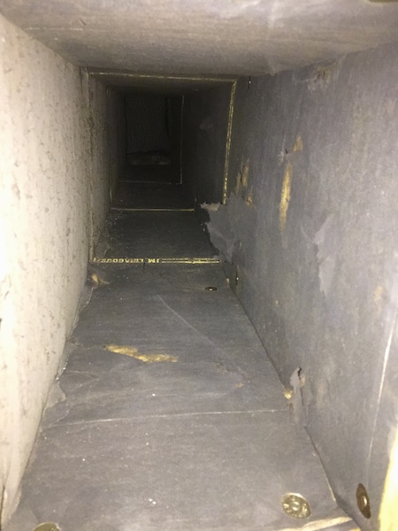 A view from the inside of a fiberglass lined duct