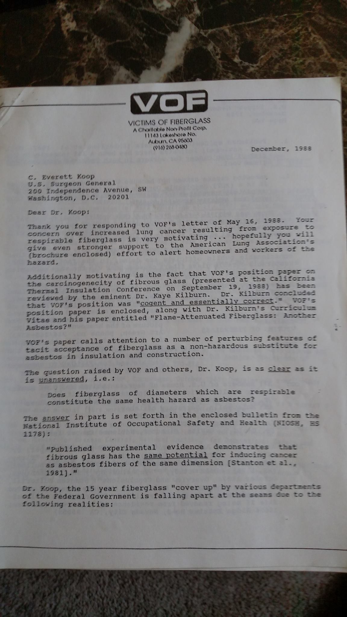 The first page of a picture of a letter written in 1988